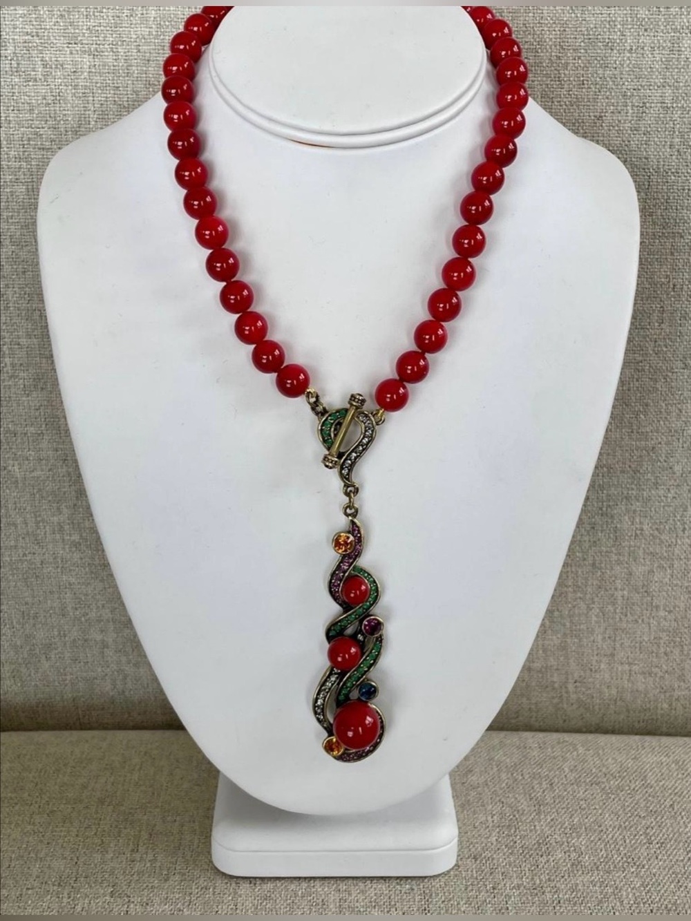 ✨ AUTHENTIC HEIDI DAUS VIBRANT RED BEADED STATEMENT DROP NECKLACE ✨